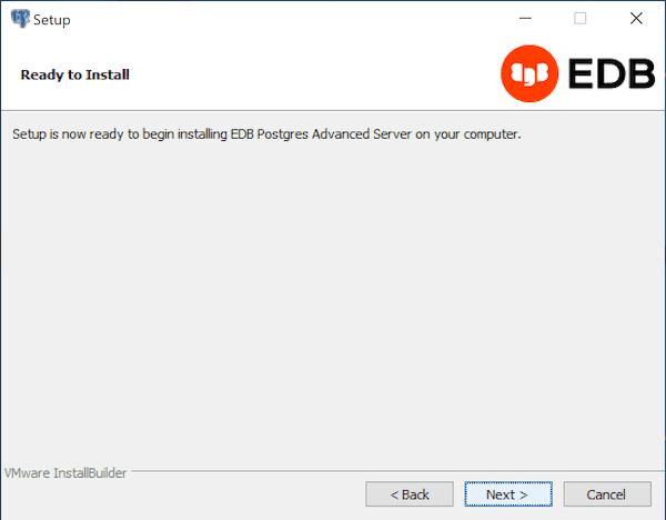 The Setup wizard is ready to install EDB Postgres Advanced Server